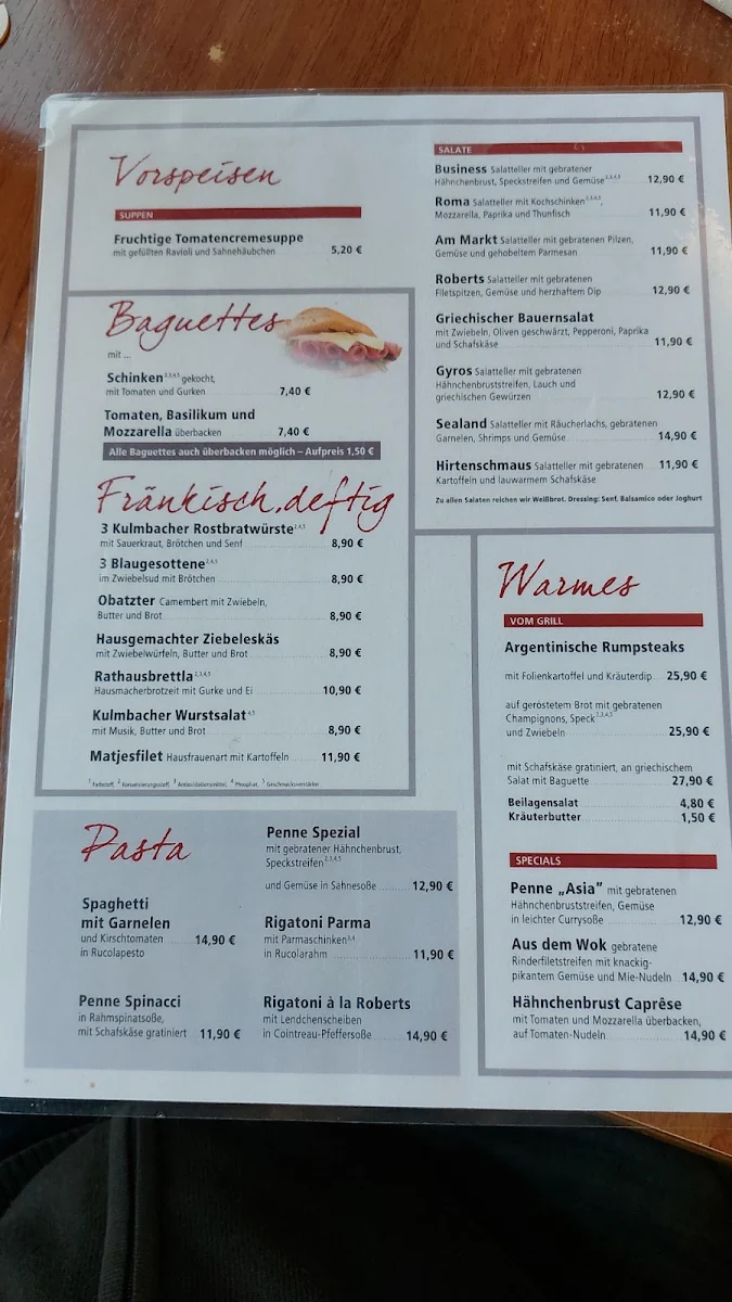 Speisekarte, Robert's Cafe-Brasserie am Markt