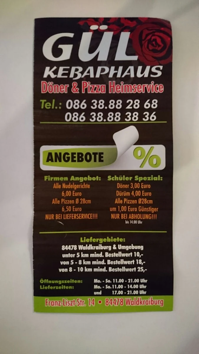 Speisekarte, GÜL Kebaphaus Waldkraiburg