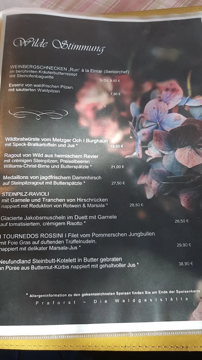 Speisekarte, Praforst | Die Waldgaststätte