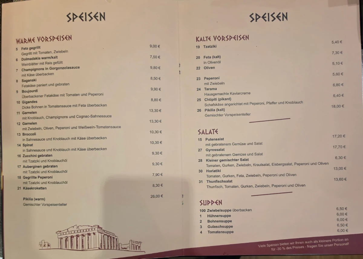 Speisekarte, Restaurant Akropolis