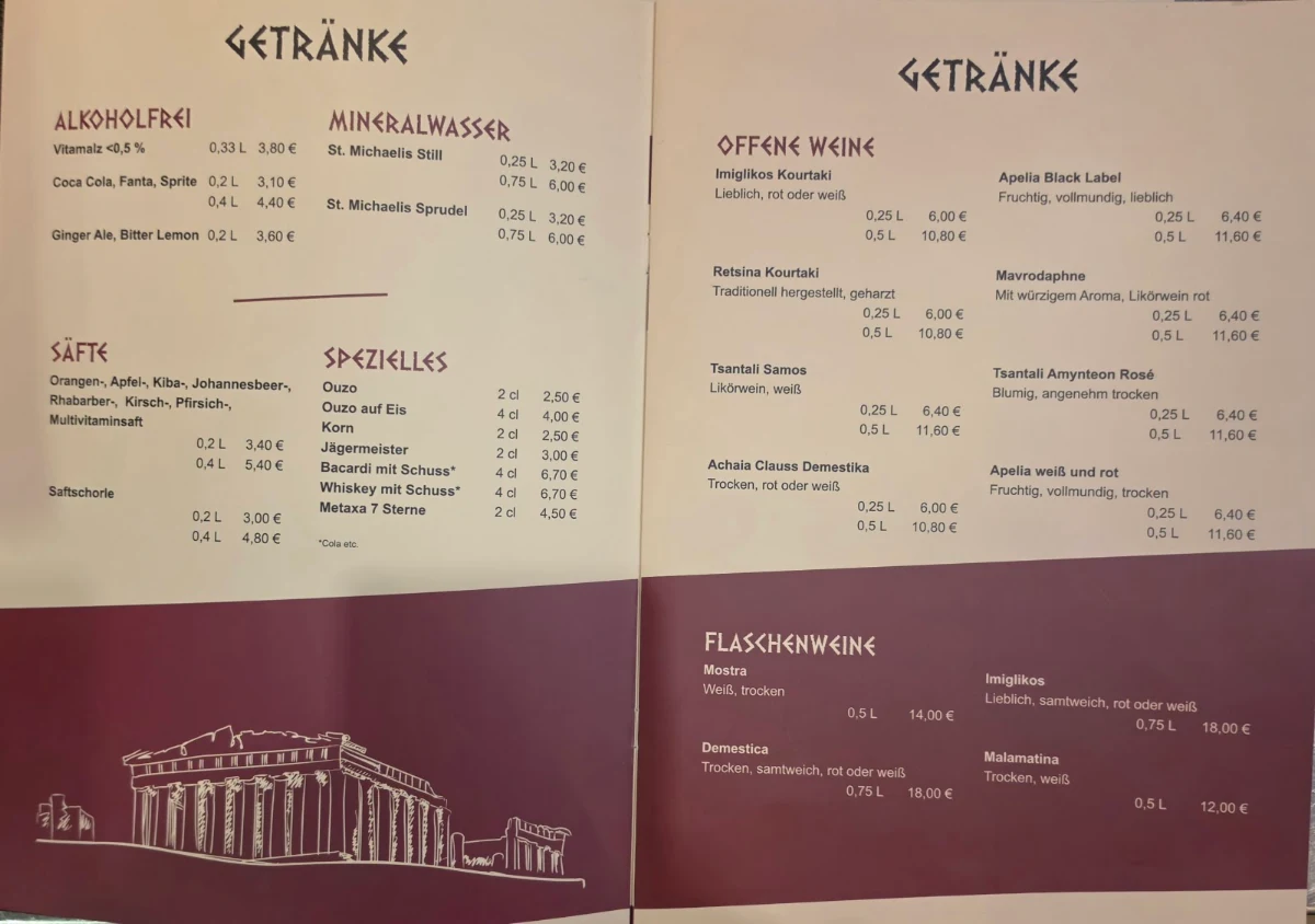Speisekarte, Restaurant Akropolis
