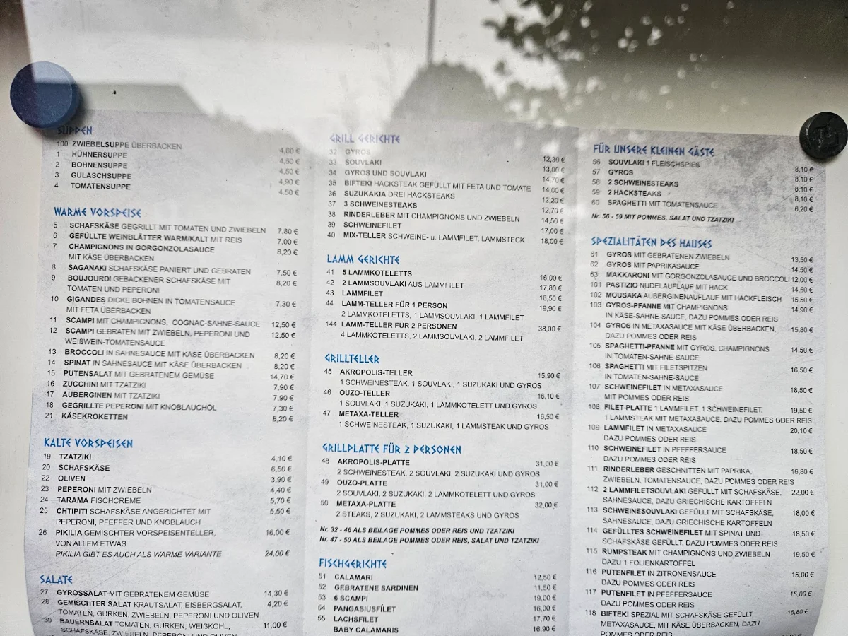 Speisekarte, Restaurant Akropolis