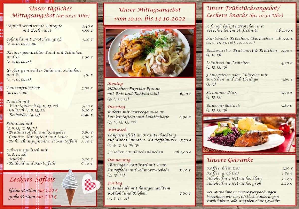 Speisekarte, Landküche - regional & frisch