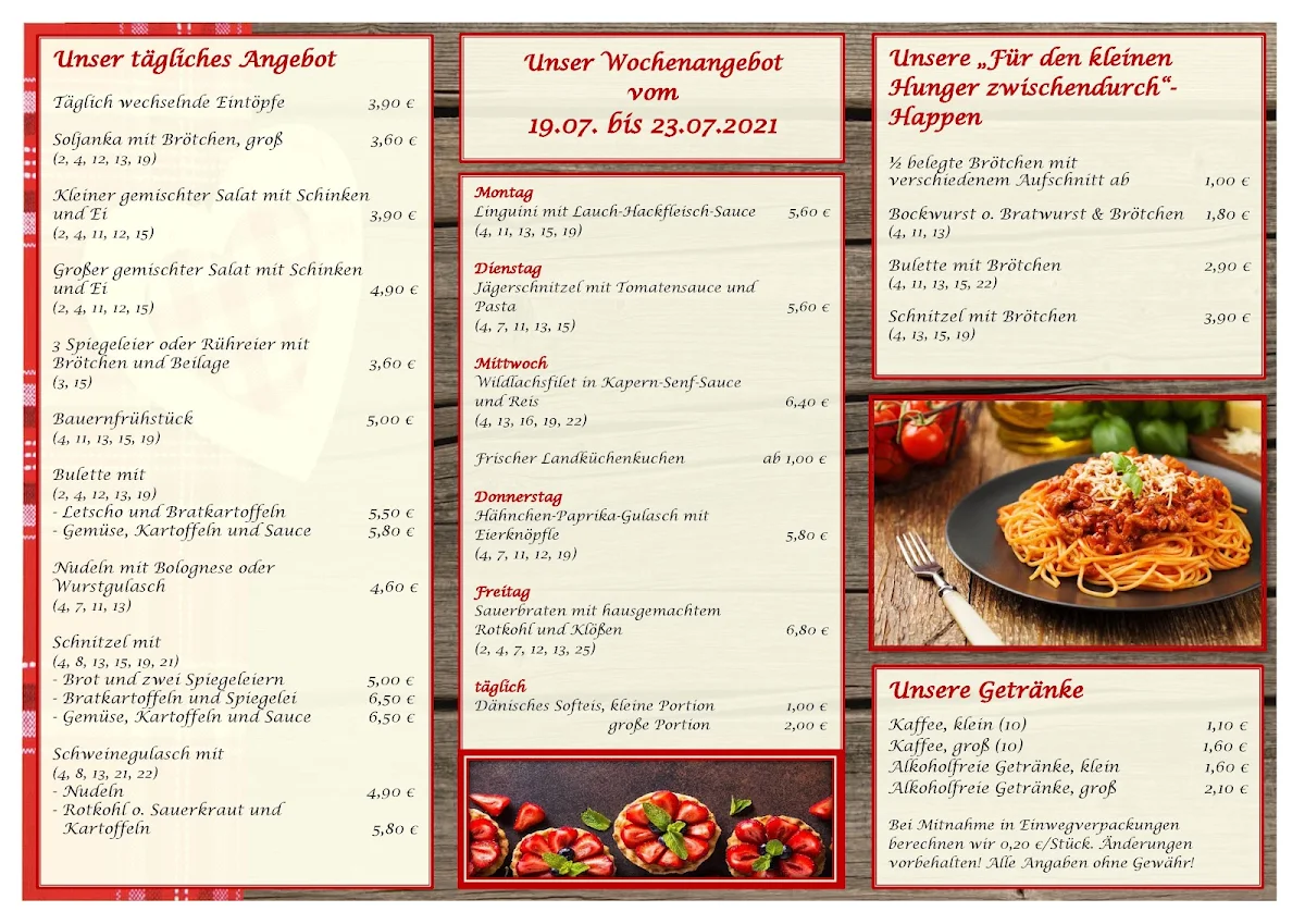 Speisekarte, Landküche - regional & frisch
