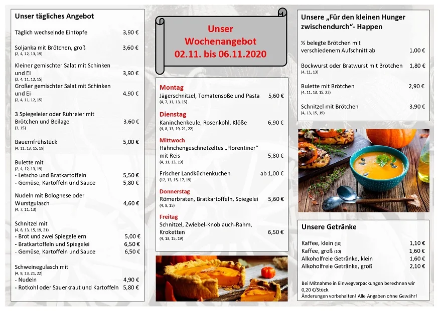 Speisekarte, Landküche - regional & frisch