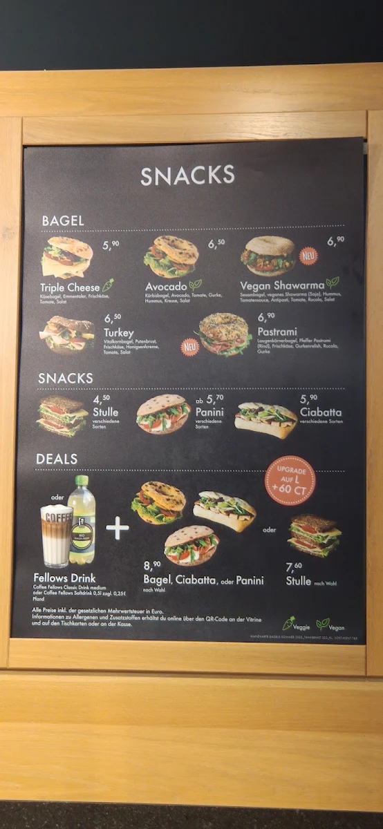 Speisekarte, Coffee Fellows - Kaffee, Bagels, Frühstück