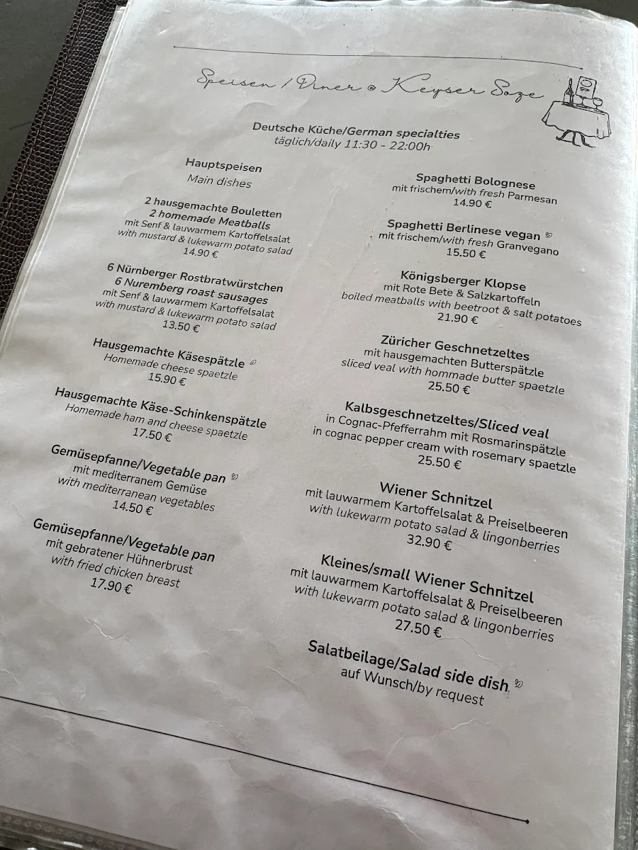 Speisekarte, Restaurant Keyser Soze GbR