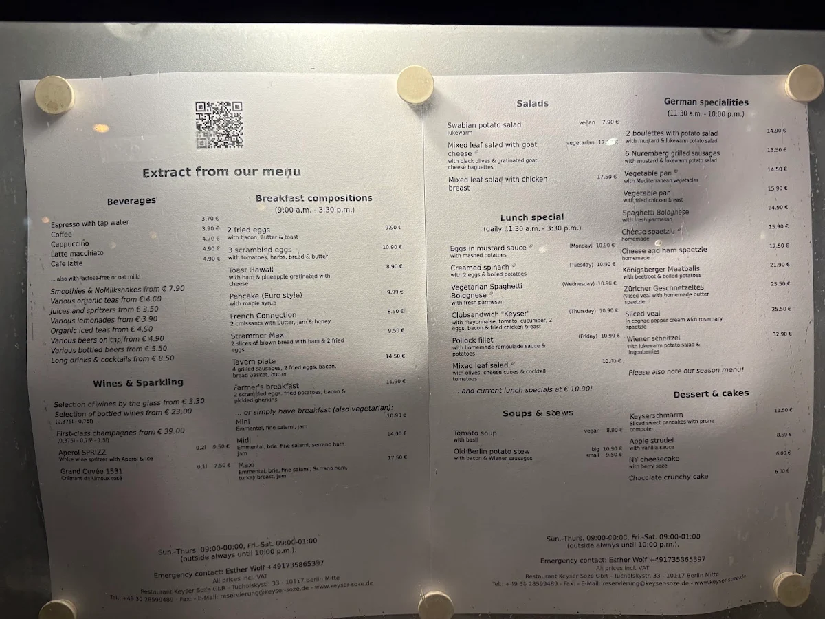 Speisekarte, Restaurant Keyser Soze GbR