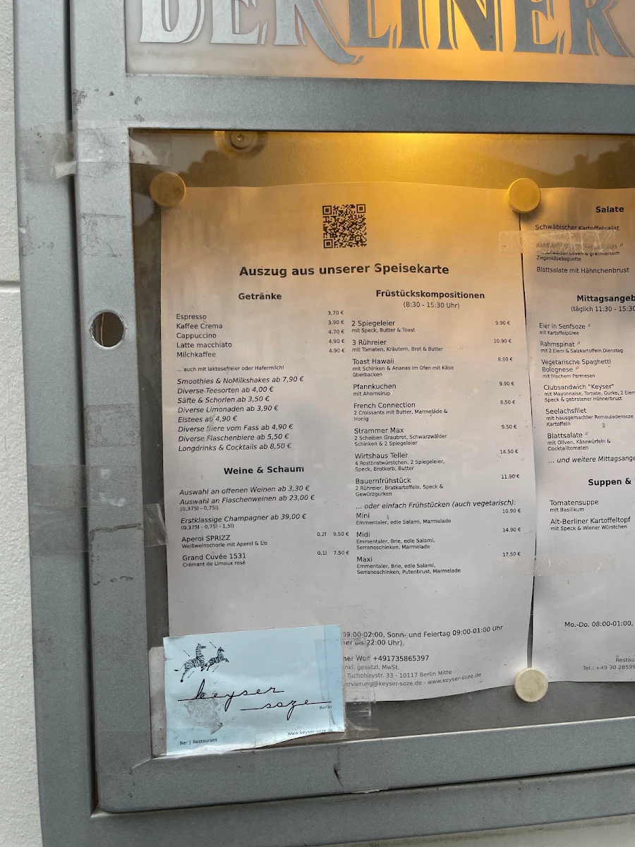 Speisekarte, Restaurant Keyser Soze GbR