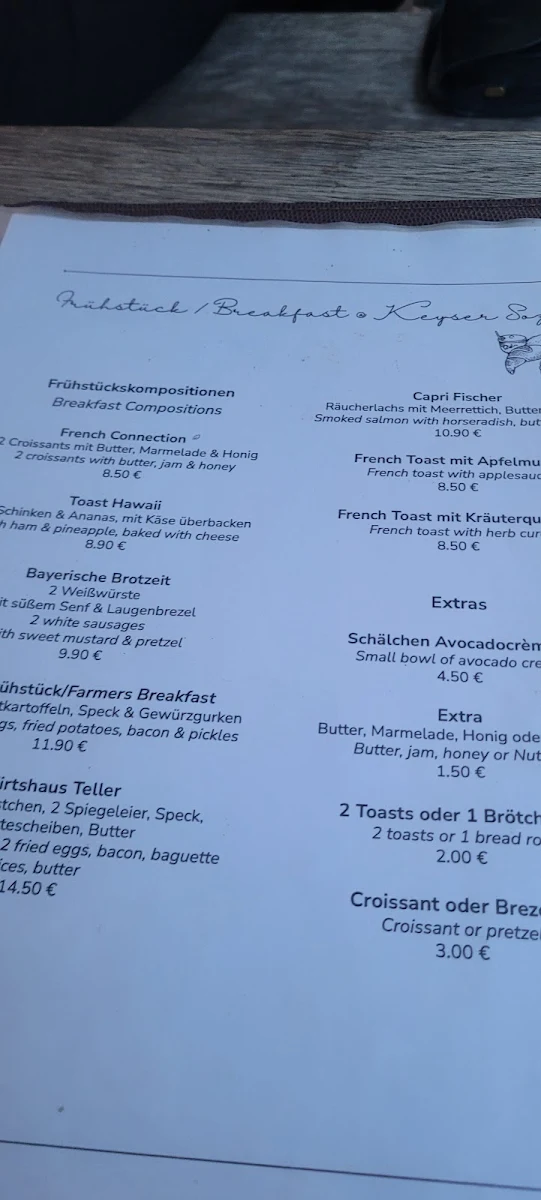 Speisekarte, Restaurant Keyser Soze GbR