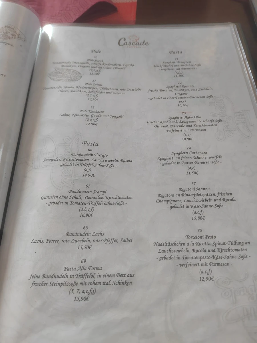 Speisekarte, Restaurant & Pizzeria BELLUCCI