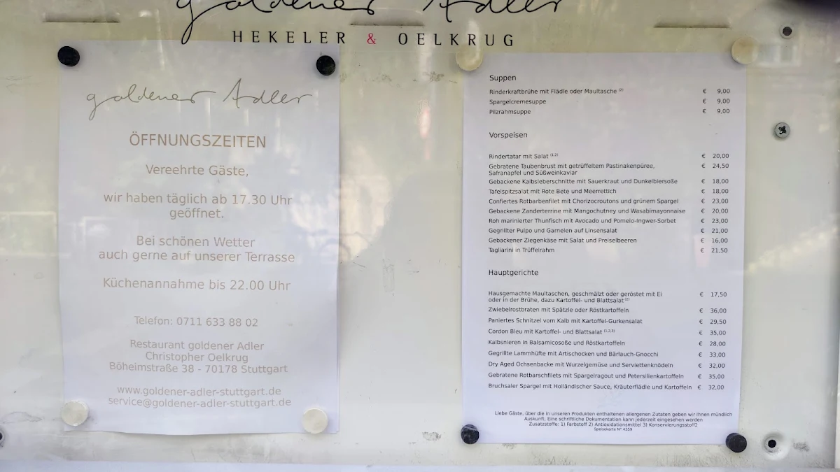 Speisekarte, Goldener Adler