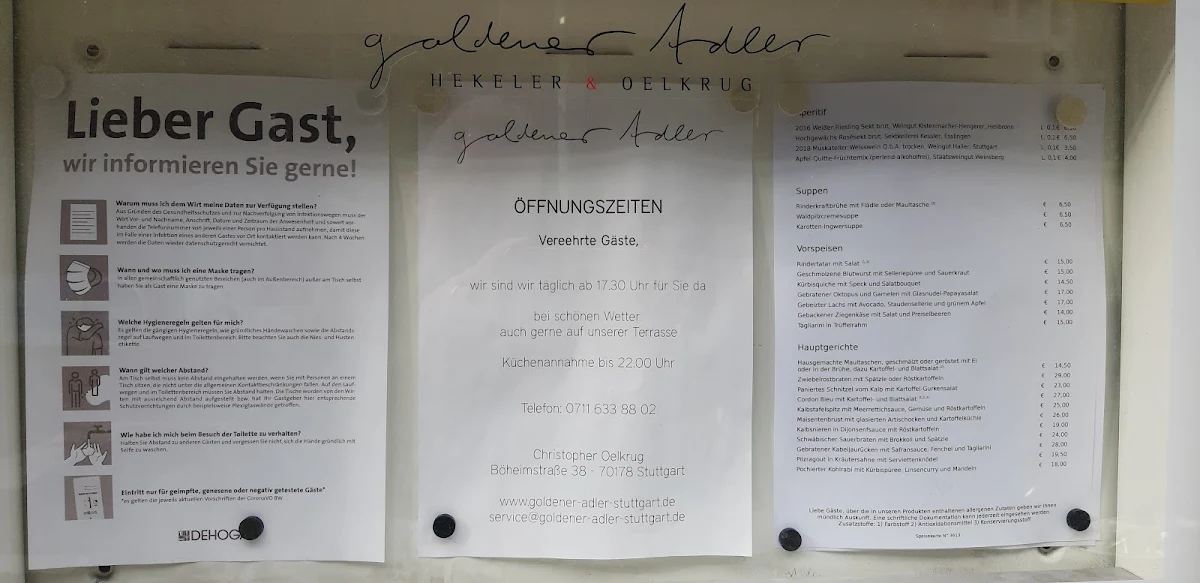 Speisekarte, Goldener Adler