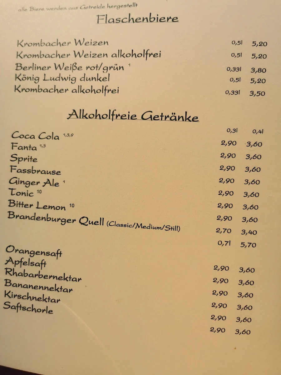 Speisekarte, Landgasthof Rieben
