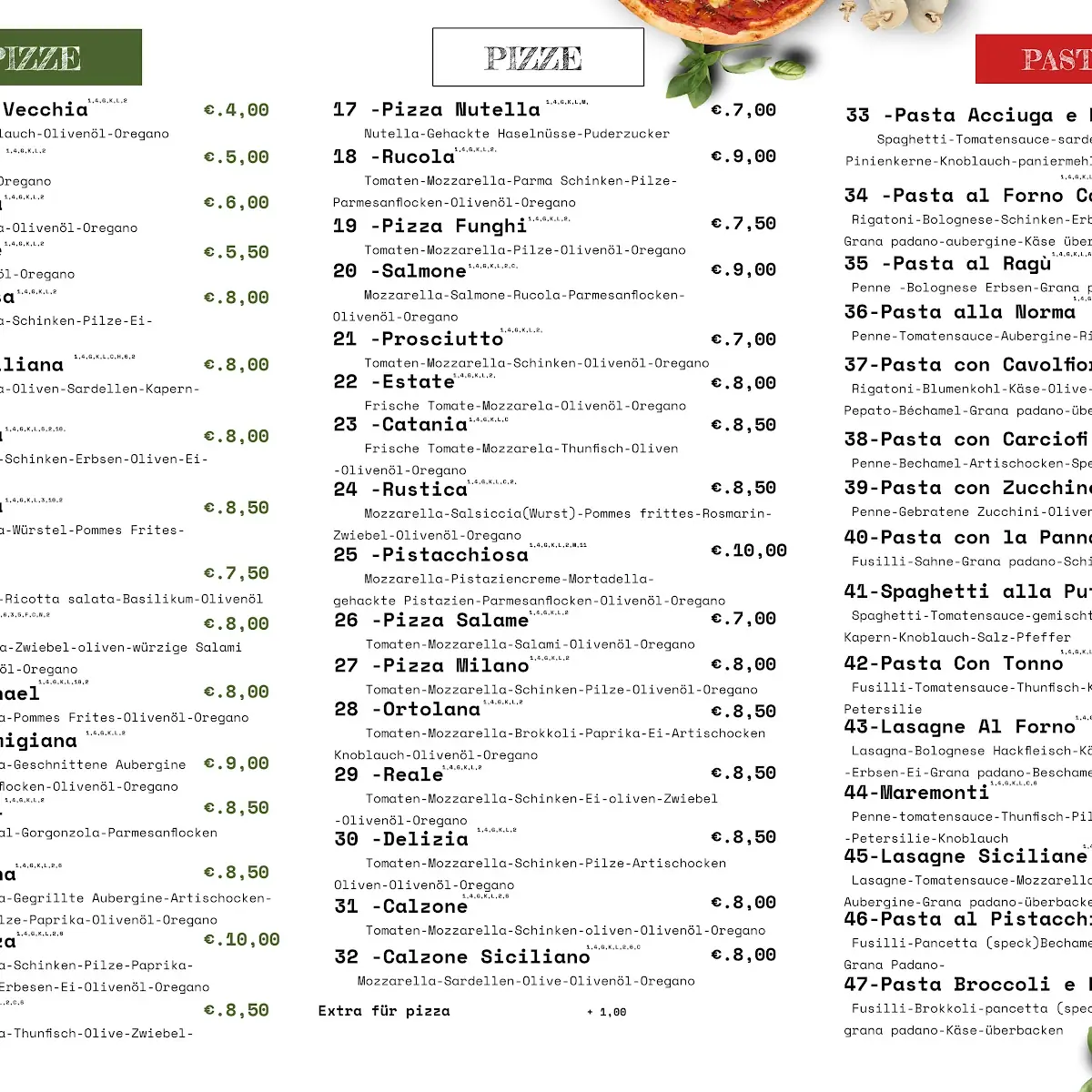 Speisekarte, Pizzeria Dai Siciliani