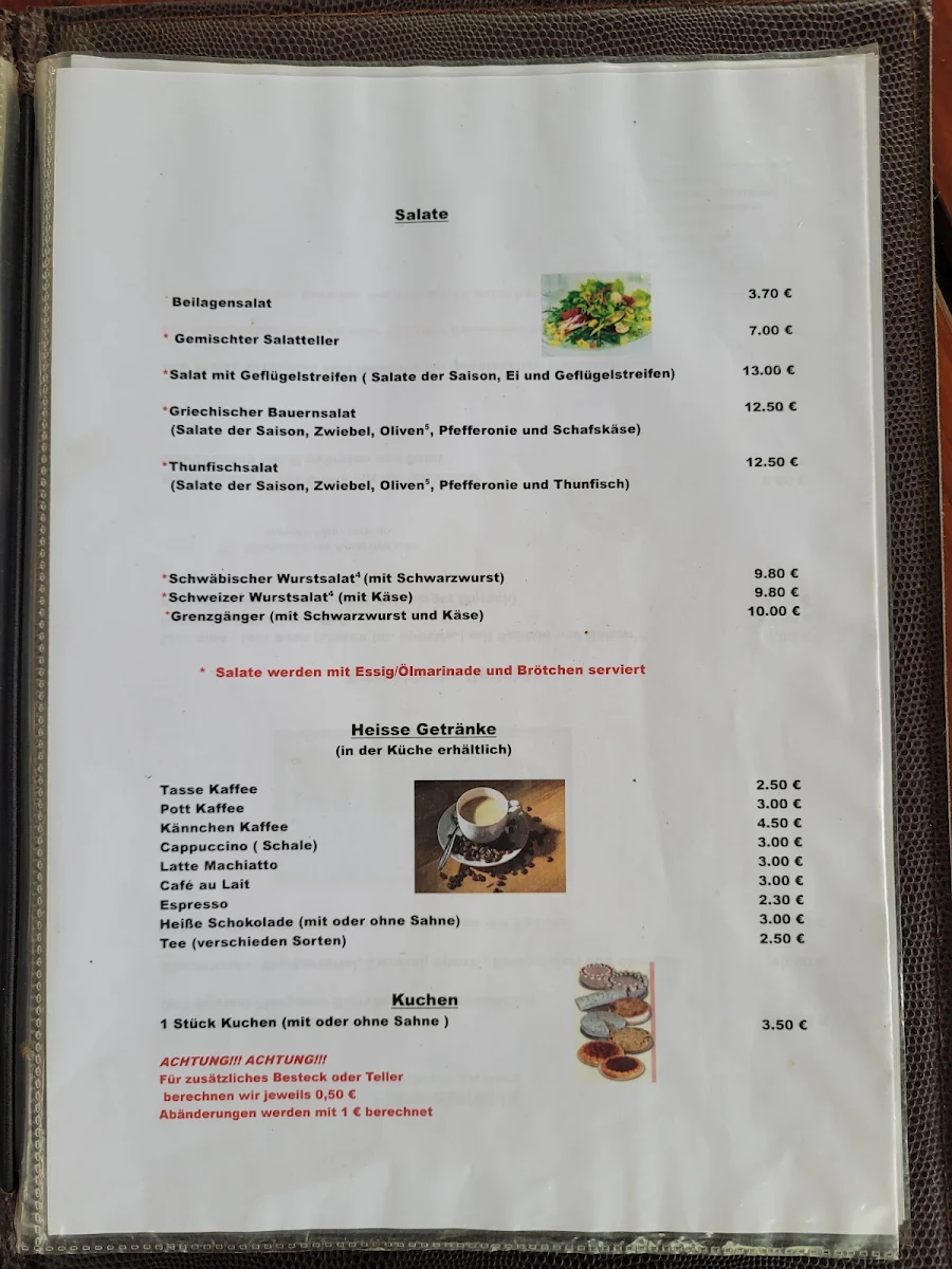 Speisekarte, Gaststätte Rosengarten