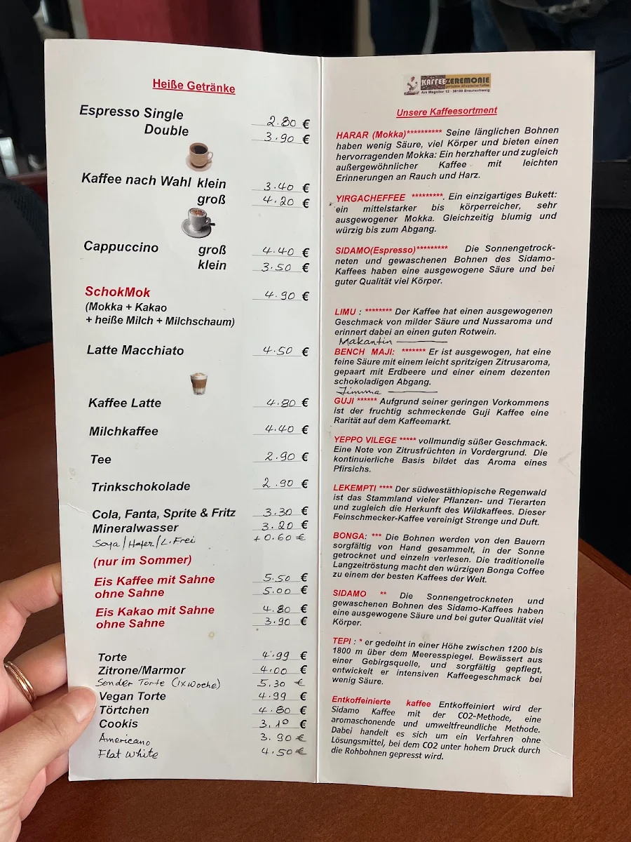 Speisekarte, Kaffeezeremonie