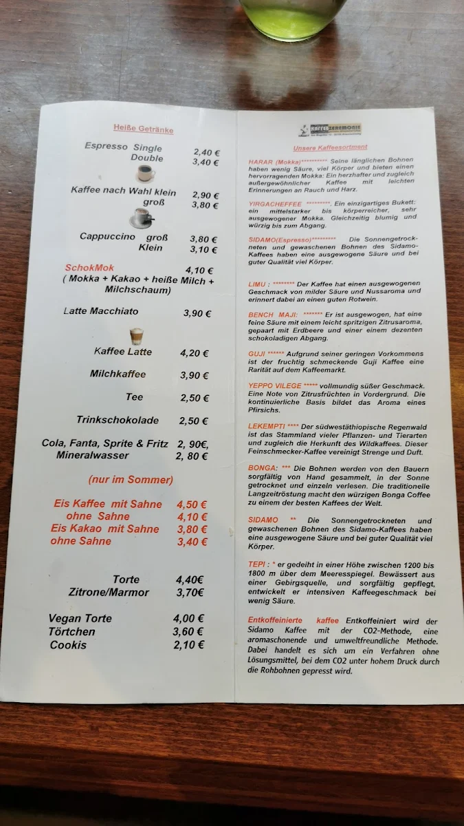 Speisekarte, Kaffeezeremonie