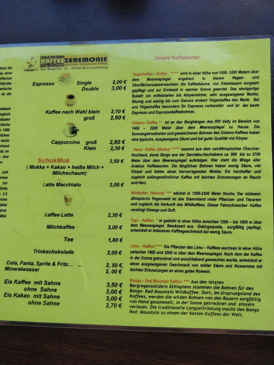 Speisekarte, Kaffeezeremonie