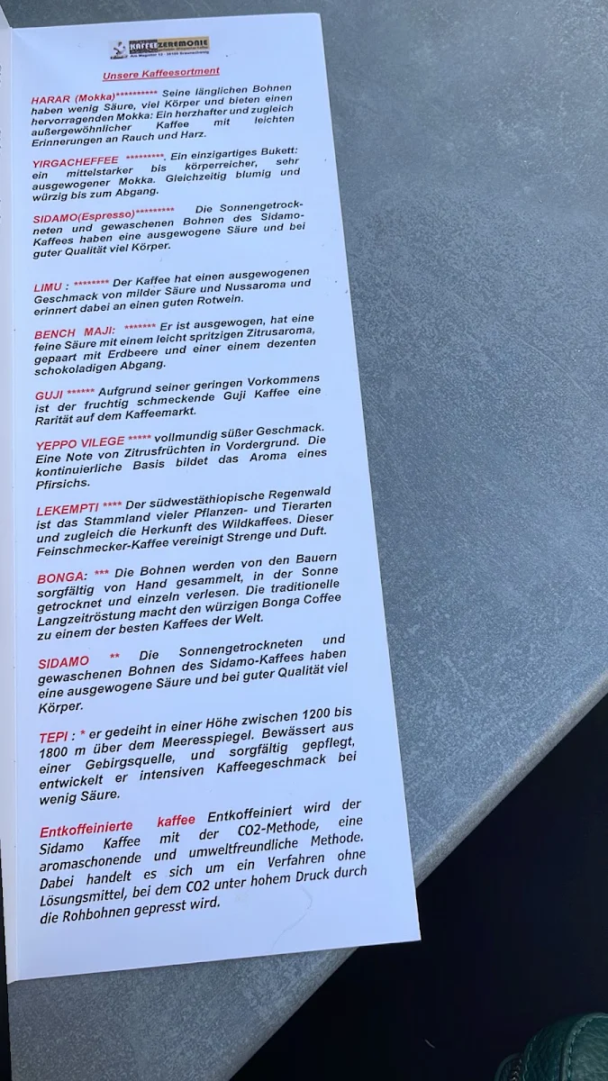 Speisekarte, Kaffeezeremonie