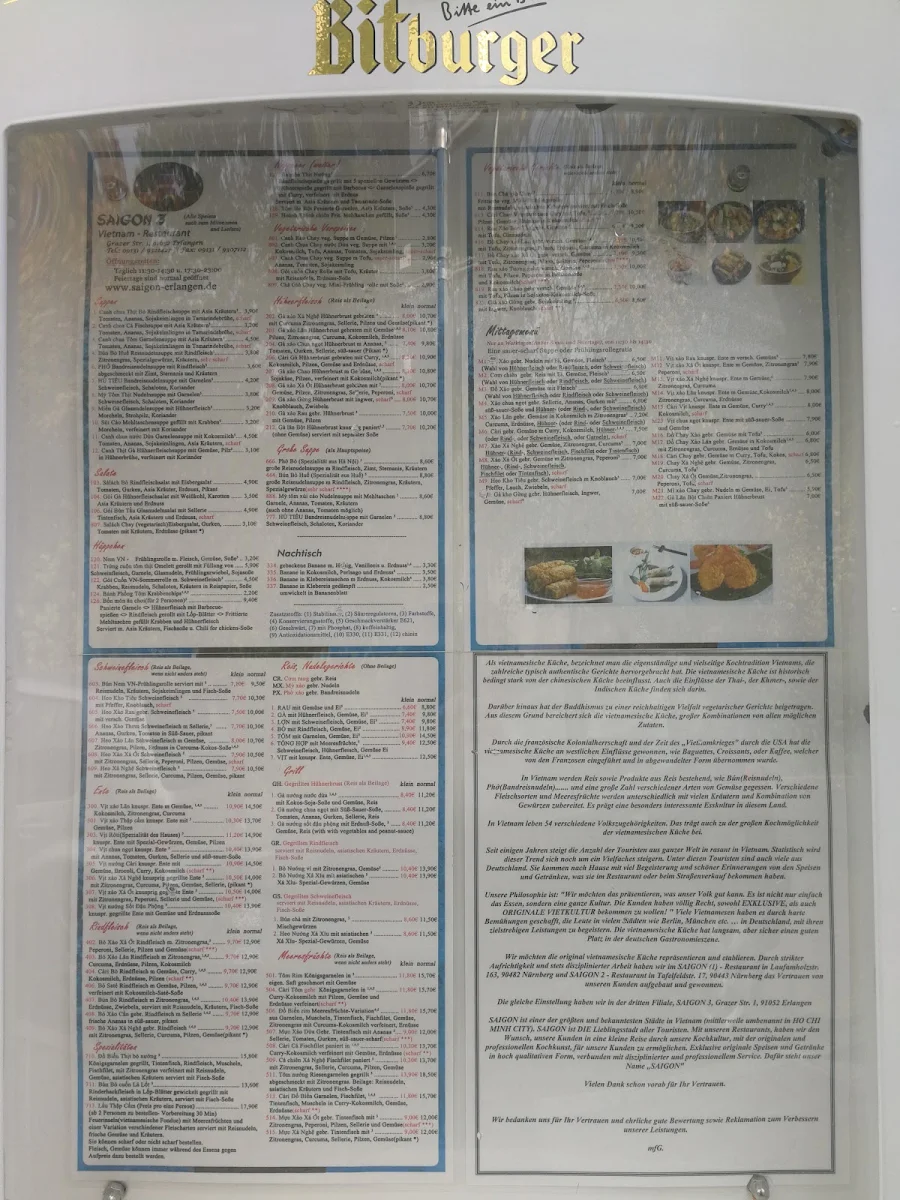 Speisekarte, Saigon 3