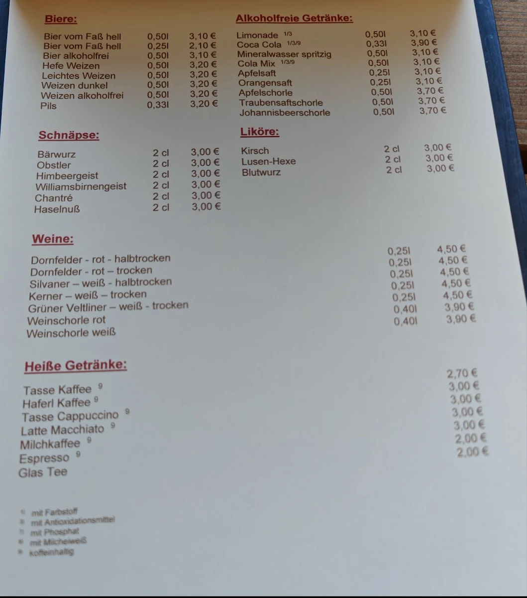 Speisekarte, Gasthaus Andorfer (Inhaber : Bauer)