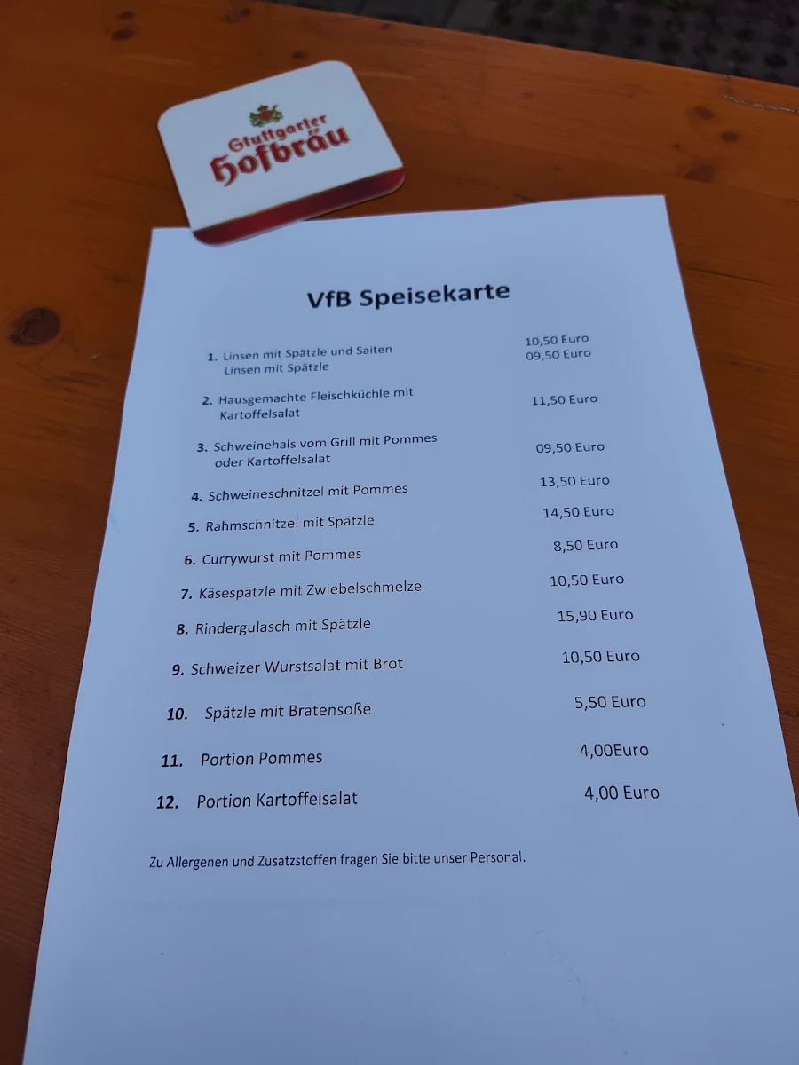 Speisekarte, Gaststätte SSC