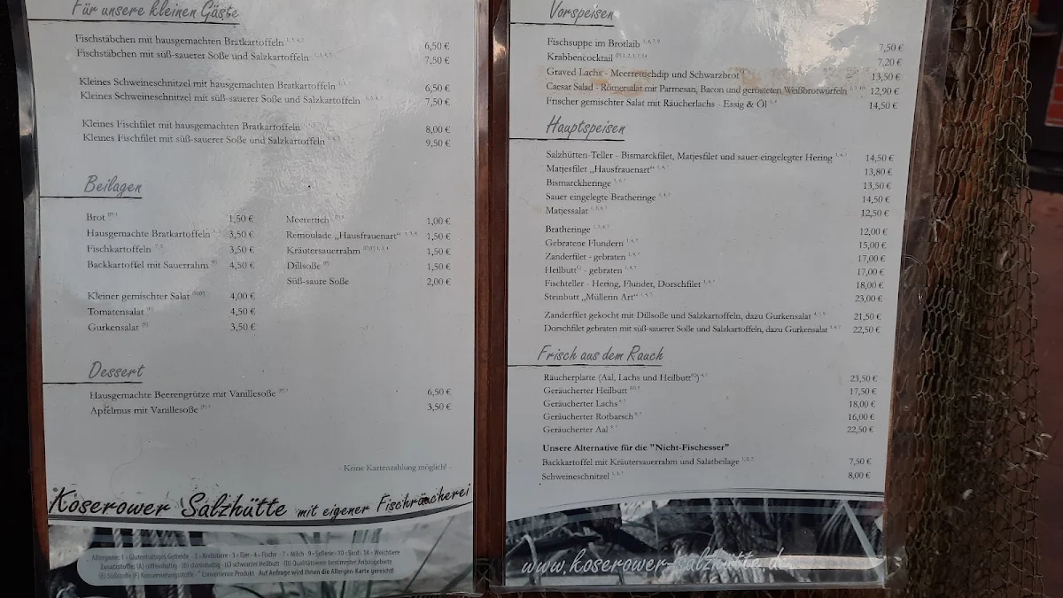 Speisekarte, Koserower Salzhütte