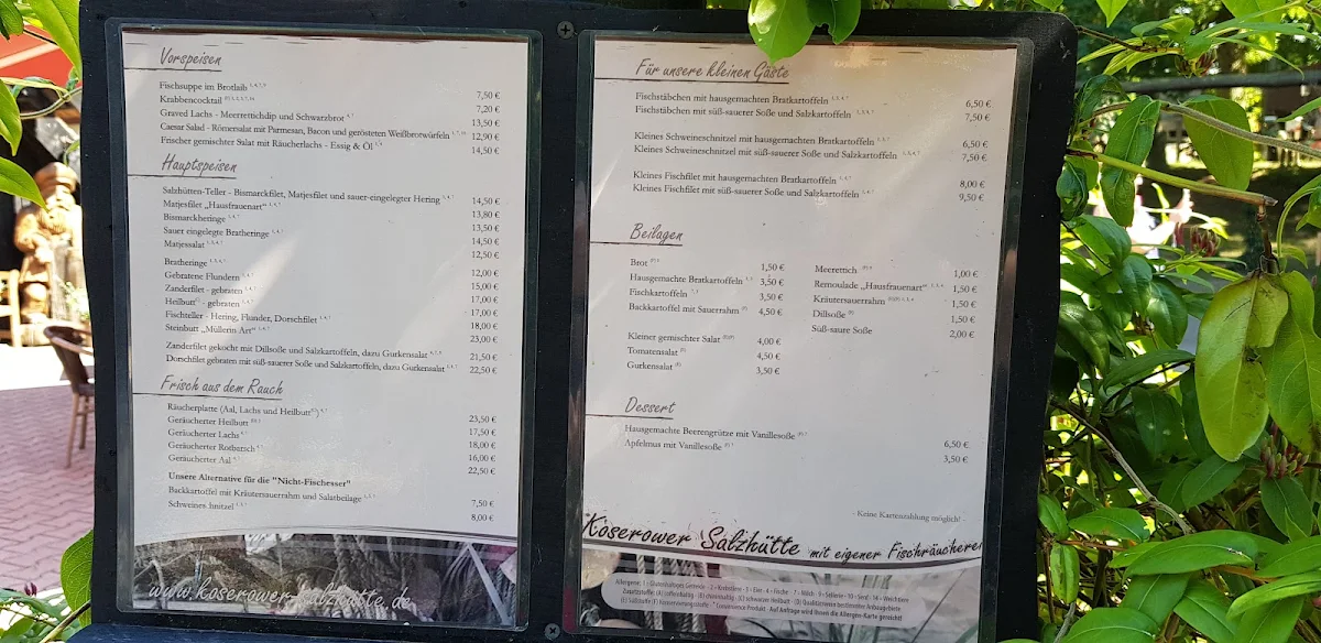 Speisekarte, Koserower Salzhütte