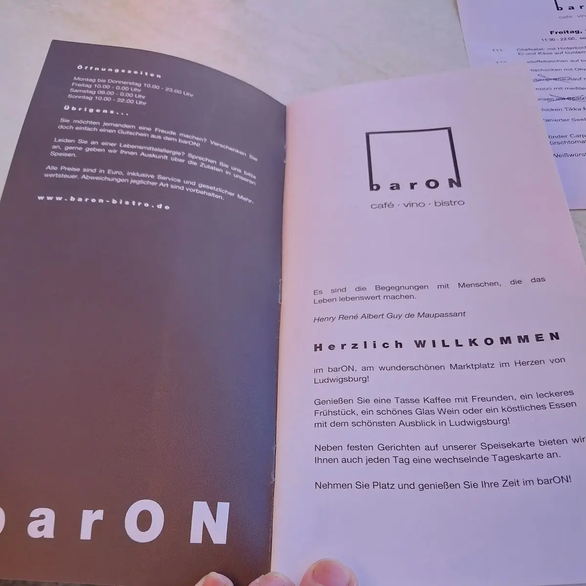 Speisekarte, BarOn - Bistro - Cafe - Bar