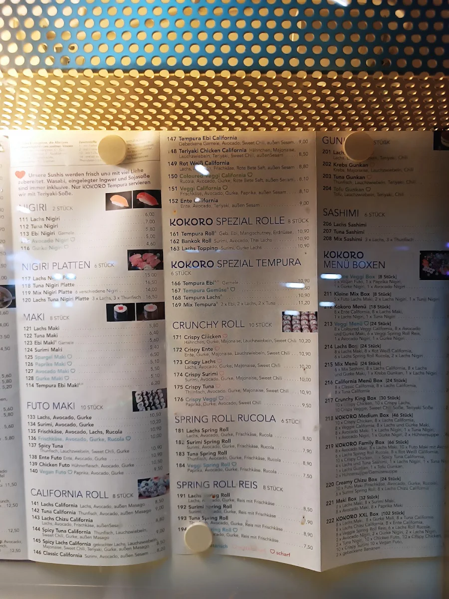 Speisekarte, Kokoro Sushi & Asia Restaurant