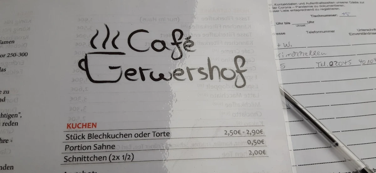 Speisekarte, Café Gerwershof