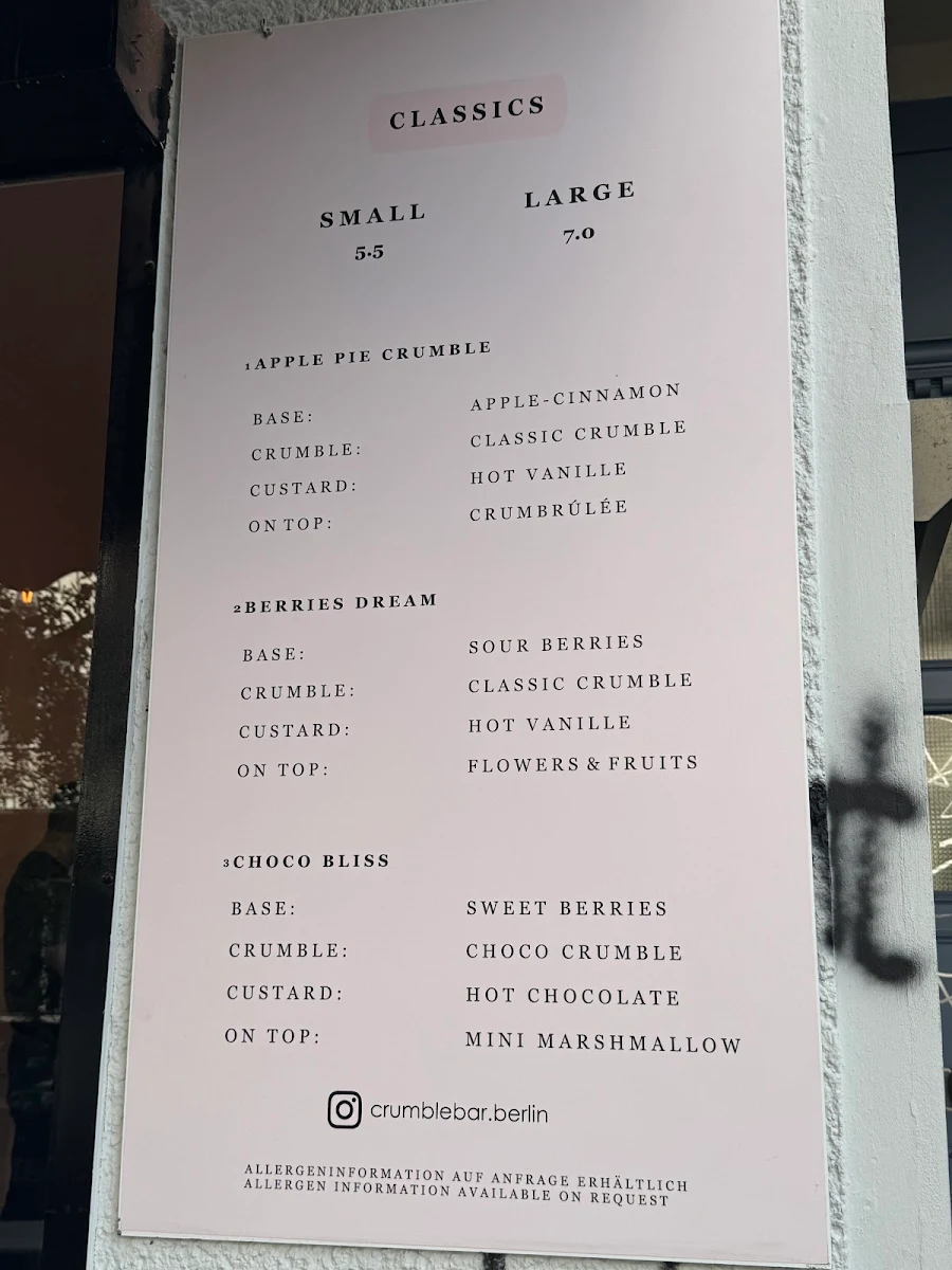 Speisekarte, CRUMBLE BAR