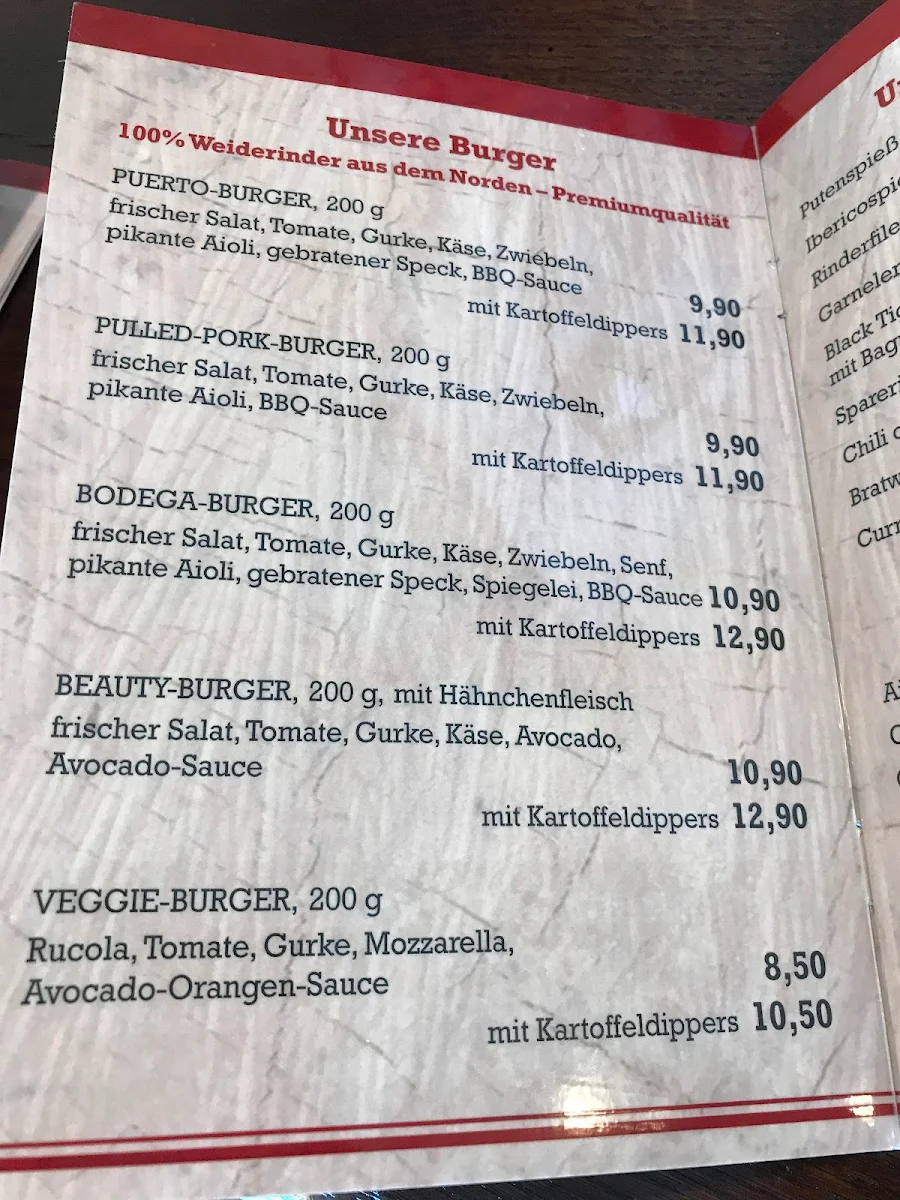 Speisekarte, Harbour Grill