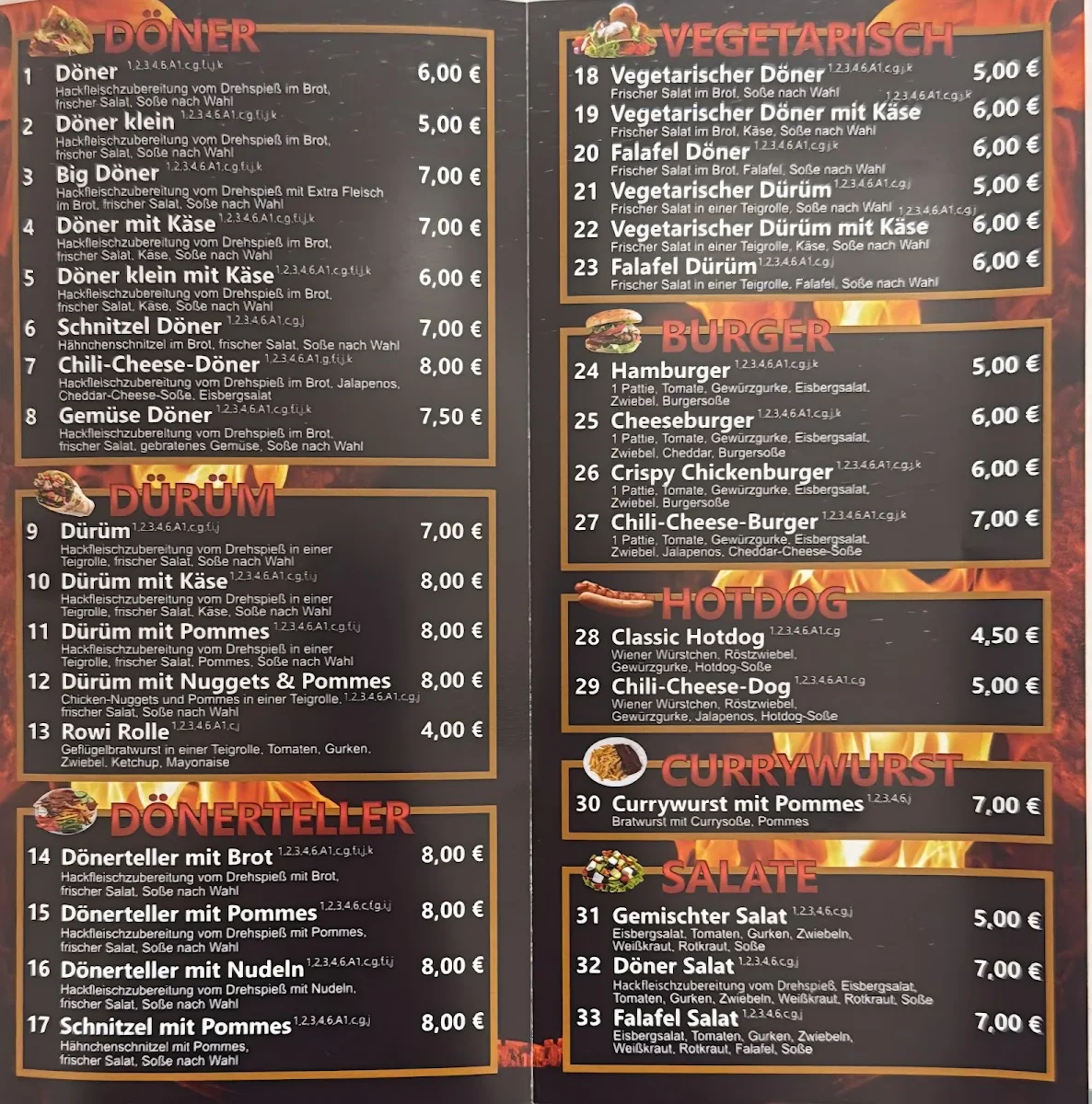 Speisekarte, Imbiss Food-Oase