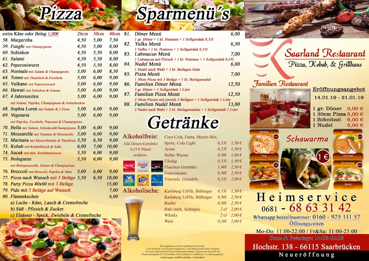 Speisekarte, Saarland restaurant