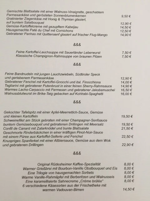 Speisekarte, Sicker's Restaurant & Feinkost