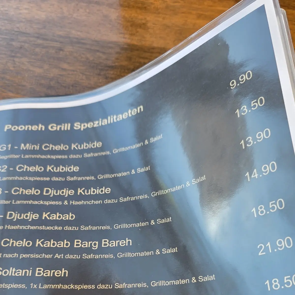 Speisekarte, Pooneh Grill