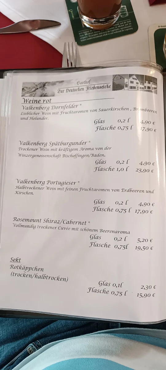 Speisekarte, Zur Deutschen Friedenseiche