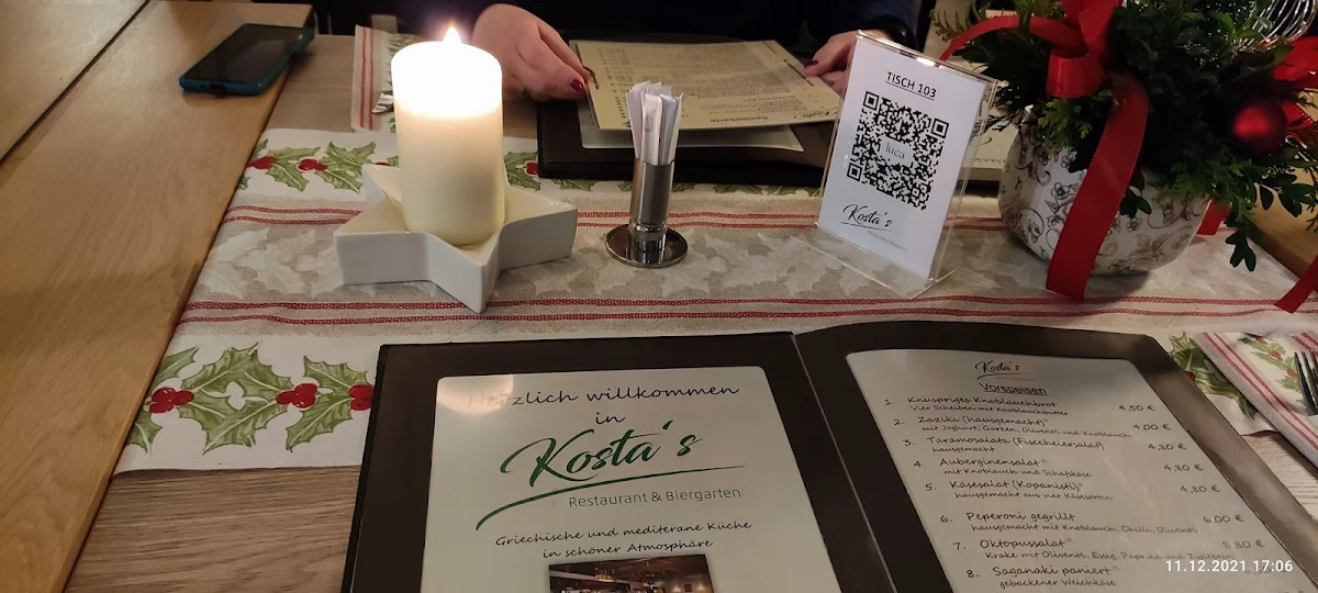Speisekarte, Kostas Restaurant & Biergarten
