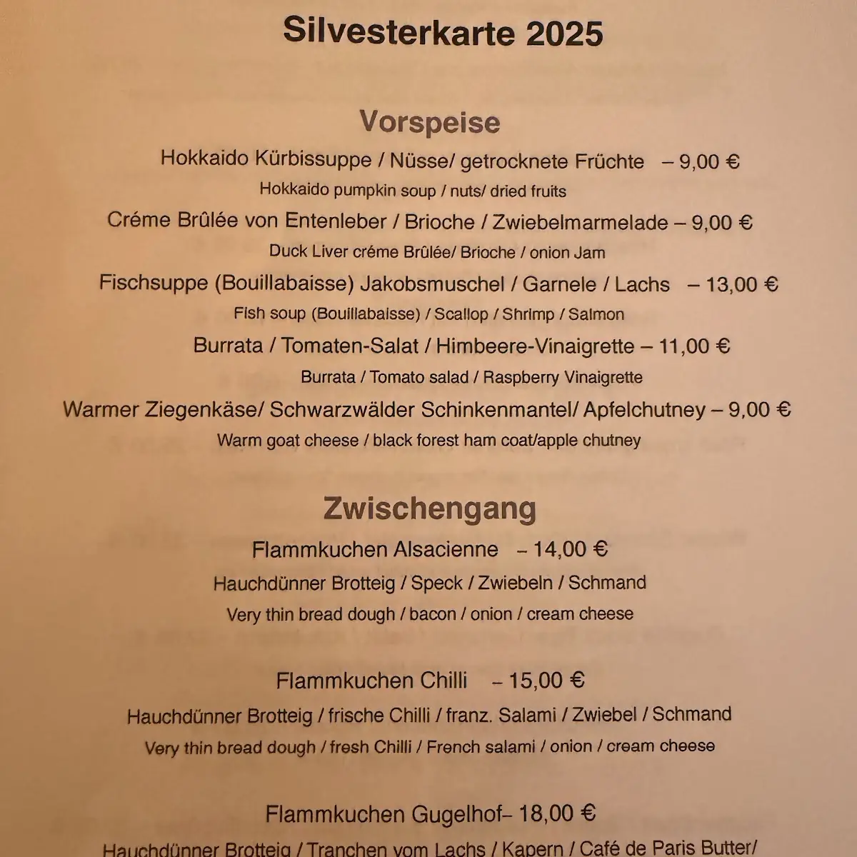 Speisekarte, Gugelhof