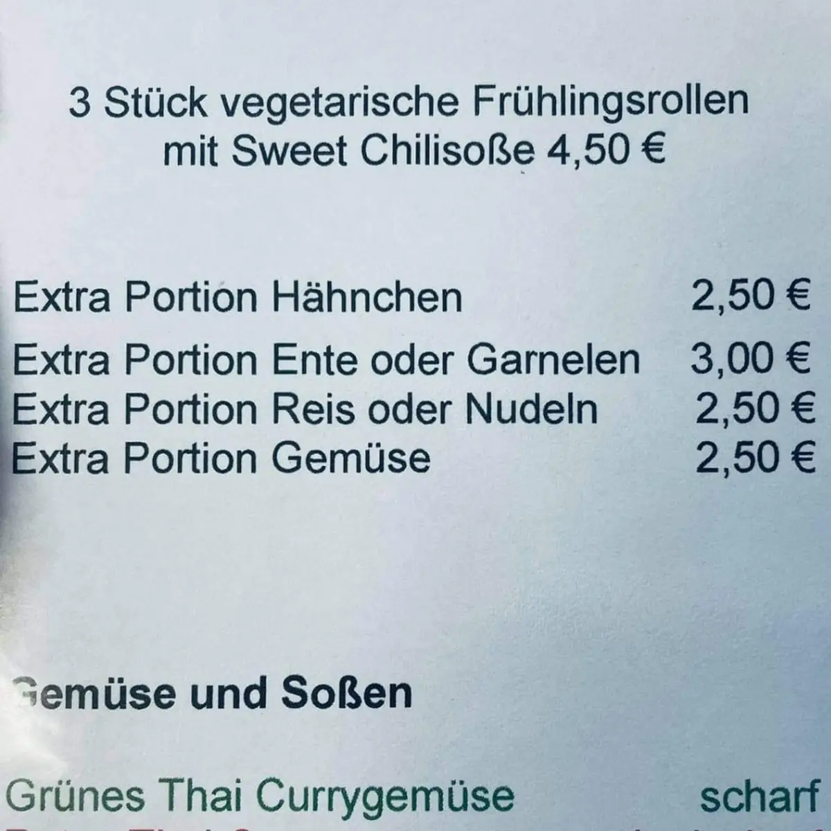 Speisekarte, Tuk Tuk