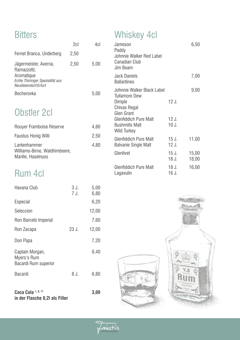 Speisekarte, Faustus Restaurant
