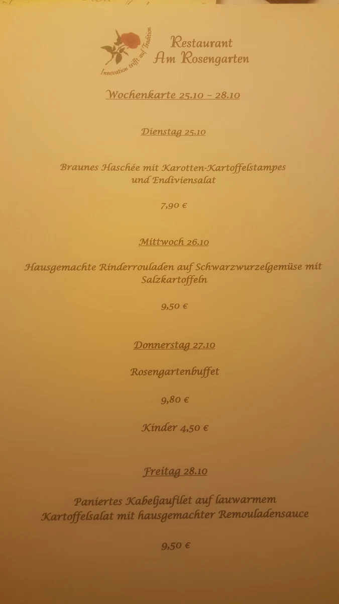 Speisekarte, Am Rosengarten