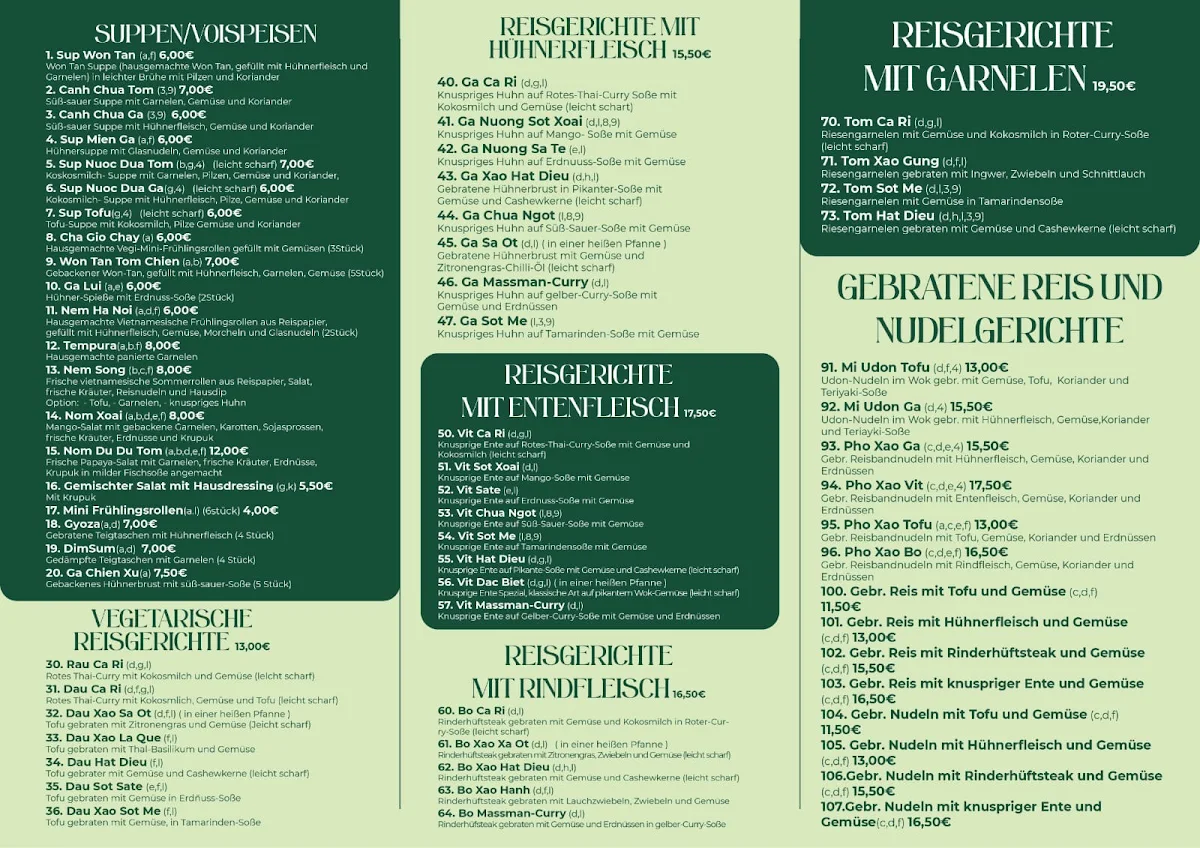 Speisekarte, Nguyễn fernöstliche Spezialitäten