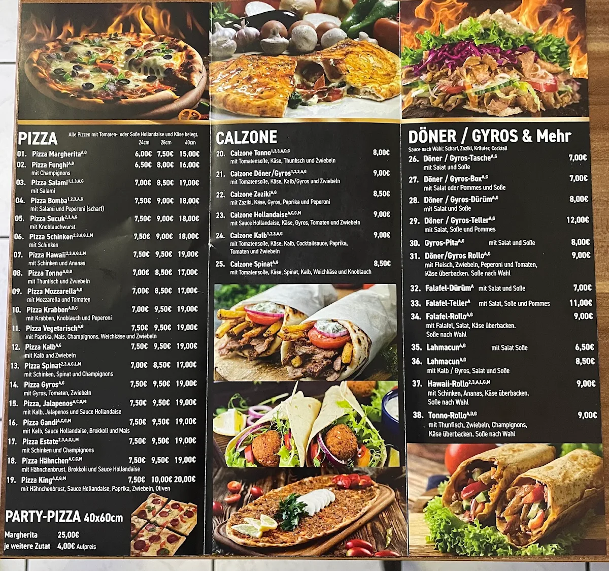 Speisekarte, Pizzeria King