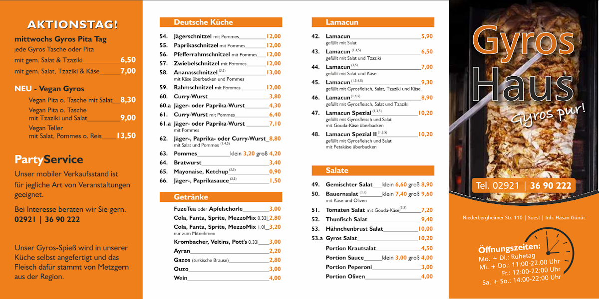 Speisekarte, Gyros Haus