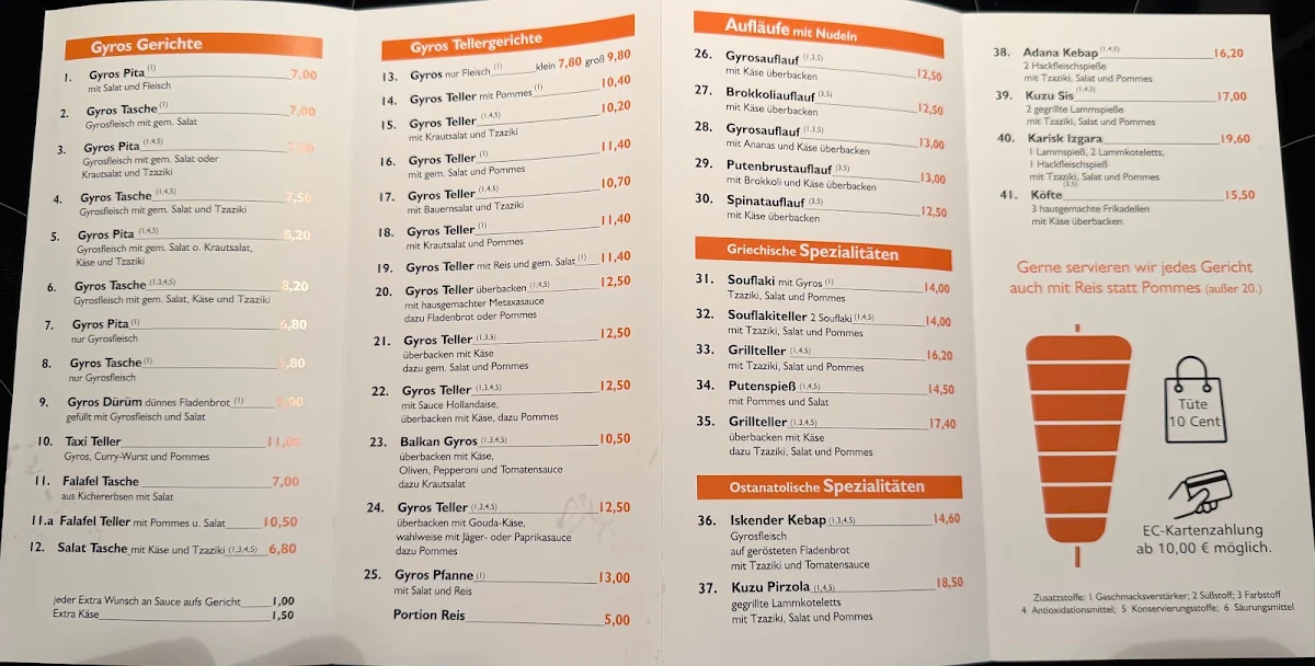 Speisekarte, Gyros Haus