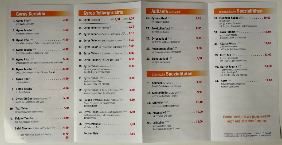 Speisekarte, Gyros Haus