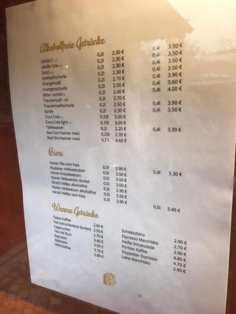 Speisekarte, Löwenstuben